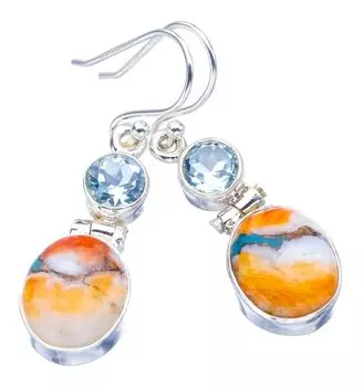StarGems® Natural Copper Chalcedony Blue TopazHandmade 925 Sterling Silver Earrings 1.5 F5560