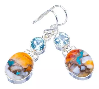 StarGems® Natural Copper Chalcedony Blue TopazHandmade 925 Sterling Silver Earrings 1.5 F5566