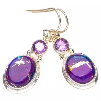 StarGems® Natural Copper Turquoise Amethyst Handmade 925 Sterling Silver Earrings 1.5 E6757