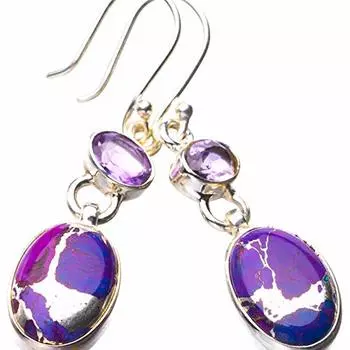 StarGems® Natural Copper Turquoise And Amethyst Handmade 925 Sterling Silver Earrings 1.75 E1751