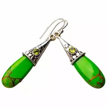 STARGEMS ® Серьги ручной работы из серебра 925 пробы с натуральной медной бирюзой и перидотом 2 дюйма D6723