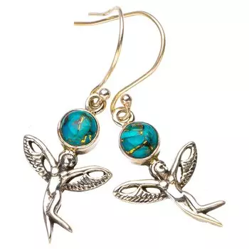 StarGems® Natural Copper Turquoise Fariy Handmade 925 Sterling Silver Earrings 1.75 E6882