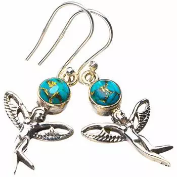 StarGems® Natural Copper Turquoise Fariy Handmade 925 Sterling Silver Earrings 1.5 E1746