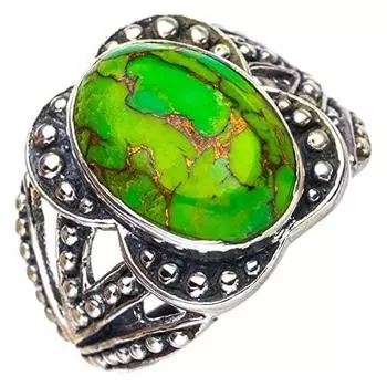 StarGems® Natural Copper Turquoise Flower Handmade 925 Sterling Silver Ring 6.5 E8639