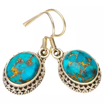 StarGems® Natural Copper Turquoise Handmade 925 Sterling Silver Earrings 1.25 E6856