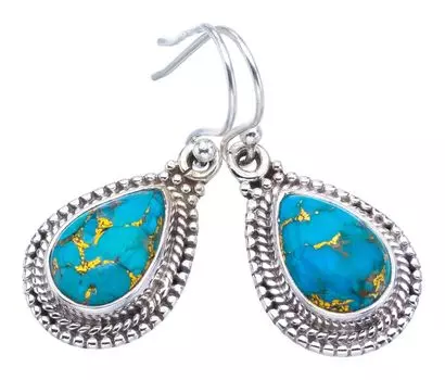StarGems® Natural Copper Turquoise Handmade 925 Sterling Silver Earrings 1.25 F6180