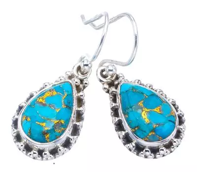 StarGems® Natural Copper Turquoise Handmade 925 Sterling Silver Earrings 1.25 F6187