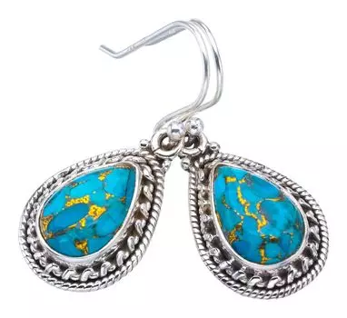 StarGems® Natural Copper Turquoise Handmade 925 Sterling Silver Earrings 1.25 F6185