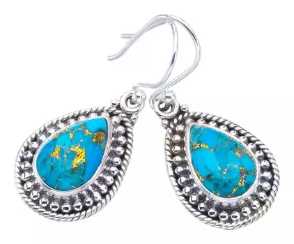 StarGems® Natural Copper Turquoise Handmade 925 Sterling Silver Earrings 1.5 F6178