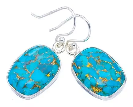StarGems® Natural Copper Turquoise Handmade 925 Sterling Silver Earrings 1.5 F6164