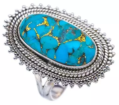 StarGems® Natural Copper Turquoise Handmade 925 Sterling Silver Ring 8.75 F3198