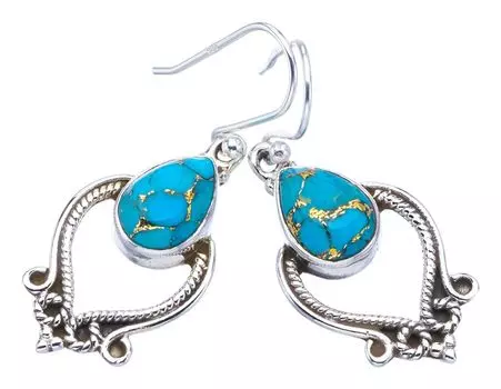 StarGems® Natural Copper Turquoise Handmade 925 Sterling Silver Earrings 1.5 F6177
