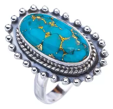 StarGems® Natural Copper Turquoise Handmade 925 Sterling Silver Ring 7.75 F2236