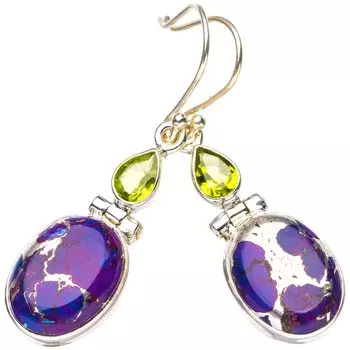 StarGems® Natural Copper Turquoise Peridot Handmade 925 Sterling Silver Earrings 1.75 E6754
