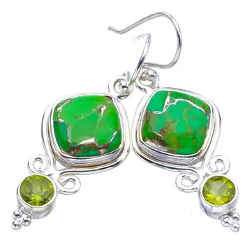 StarGems® Natural Copper Turquoise PeridotHandmade 925 Sterling Silver Earrings 1.75 F5880