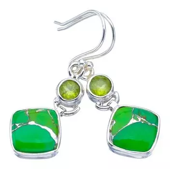 StarGems® Natural Copper Turquoise PeridotHandmade 925 Sterling Silver Earrings 1.5 F6189