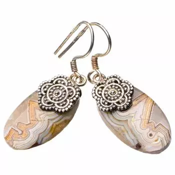 StarGems® Natural Crazy Lace Agte Handmade 925 Sterling Silver Earrings 1.5 D6947