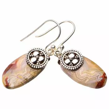 StarGems® Natural Crazy Lace Agte Handmade 925 Sterling Silver Earrings 1.5 D6948