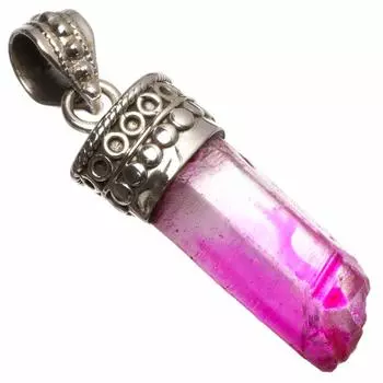 StarGems Natural Dyed Aura Quartz Handmade 925 Sterling Silver Pendant 1 1/2 T0697