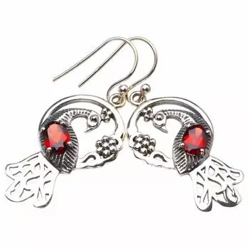 StarGems® Natural Garnet Peacock Handmade 925 Sterling Silver Earrings 1.75 D3898