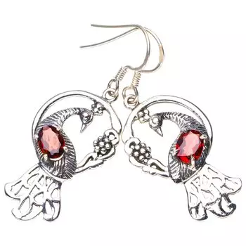 StarGems® Natural Garnet Peacock Handmade 925 Sterling Silver Earrings 1.75 E6158