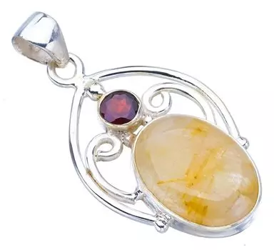 StarGems® Natural Golden Rutile GarnetHandmade 925 Sterling Silver Pendant 1.75 F3940