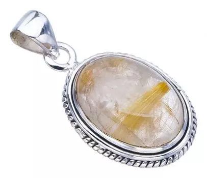 StarGems® Natural Golden Rutile Handmade 925 Sterling Silver Pendant 1.25 F3942