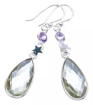 StarGems® Natural Green Amethyst Amethyst StarHandmade 925 Sterling Silver Earrings 2 F5857