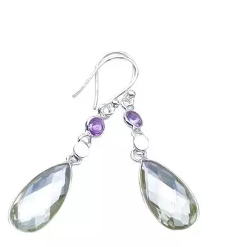 StarGems® Natural Green Amethyst AmethystHandmade 925 Sterling Silver Earrings 1.75 F5849