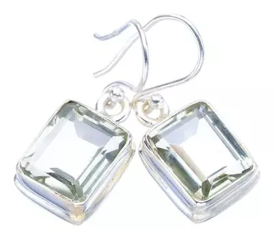 StarGems Natural Green Amethyst Handmade 925 Sterling Silver Earrings 1.25 F5828