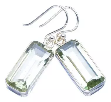 StarGems Natural Green Amethyst Handmade 925 Sterling Silver Earrings 1.5 F5823