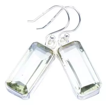 StarGems Natural Green Amethyst Handmade 925 Sterling Silver Earrings 1.5 F5825