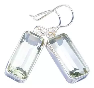 StarGems Natural Green Amethyst Handmade 925 Sterling Silver Earrings 1.5 F5831