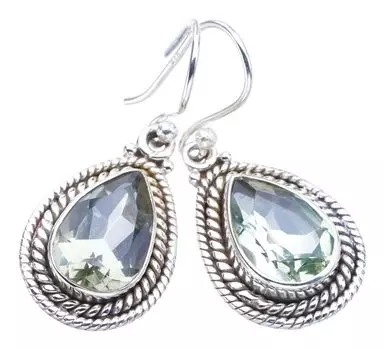 StarGems® Natural Green Amethyst Handmade 925 Sterling Silver Earrings 1.25 F5840