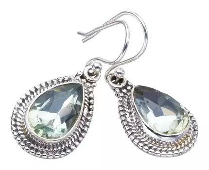 StarGems® Natural Green Amethyst Handmade 925 Sterling Silver Earrings 1.25 F5858