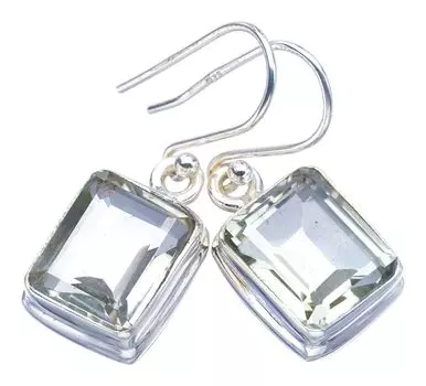 StarGems Natural Green Amethyst Handmade 925 Sterling Silver Earrings 1.25 F5814