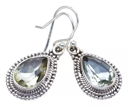 StarGems® Natural Green Amethyst Handmade 925 Sterling Silver Earrings 1.25 F5845