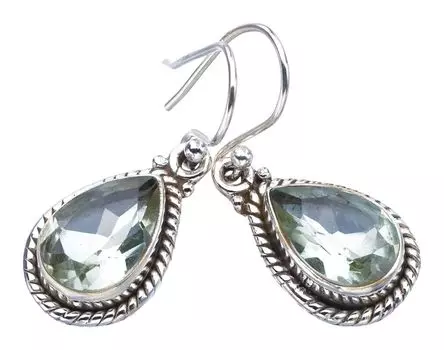 StarGems® Natural Green Amethyst Handmade 925 Sterling Silver Earrings 1.25 F5854