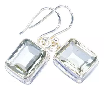 StarGems® Natural Green Amethyst Handmade 925 Sterling Silver Earrings 1.25 F5826
