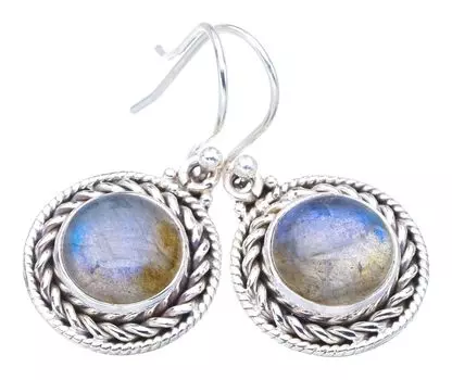 StarGems Natural Labradorite Handmade 925 Sterling Silver Earrings 1.25 F5797