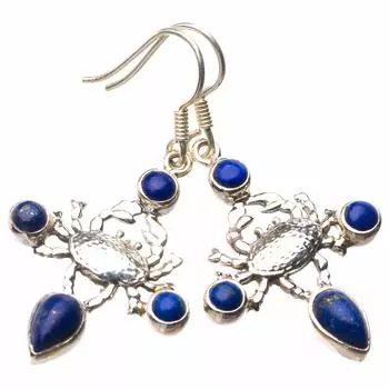 StarGems® Natural Lapis Lazuli Crab Handmade 925 Sterling Silver Earrings 1.75 E1279