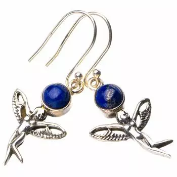 StarGems® Natural Lapis Lazuli Fariy Handmade 925 Sterling Silver Earrings 1.5 D7828