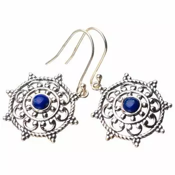 StarGems® Natural Lapis Lazuli Handmade 925 Sterling Silver Earrings 1.75 D6798