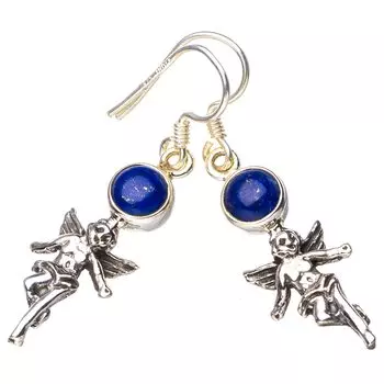 StarGems® Natural Lapiz Lazuli Angle Handmade 925 Sterling Silver Earrings 1.5 E5365