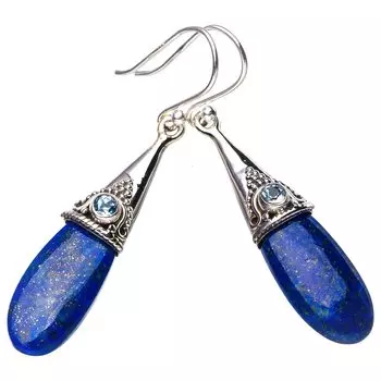 StarGems® Natural Lapiz Lazuli Blue Topaz Handmade 925 Sterling Silver Earrings 1.75 E5347