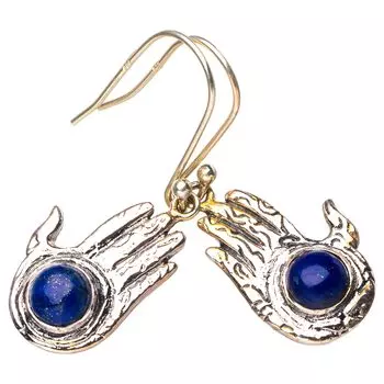 StarGems® Natural Lapiz Lazuli Hand Handmade 925 Sterling Silver Earrings 1.5 E5362