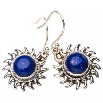 StarGems® Natural Lapiz Lazuli Handmade 925 Sterling Silver Earrings 1.5 E5364