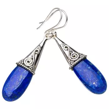 StarGems® Natural Lapiz Lazuli Handmade 925 Sterling Silver Earrings 1.75 E5348