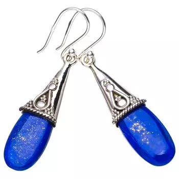 StarGems® Natural Lapiz Lazuli Handmade 925 Sterling Silver Earrings 1.75 E5337