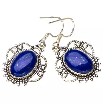StarGems® Natural Lapiz Lazuli Handmade 925 Sterling Silver Earrings 1.5 E5306